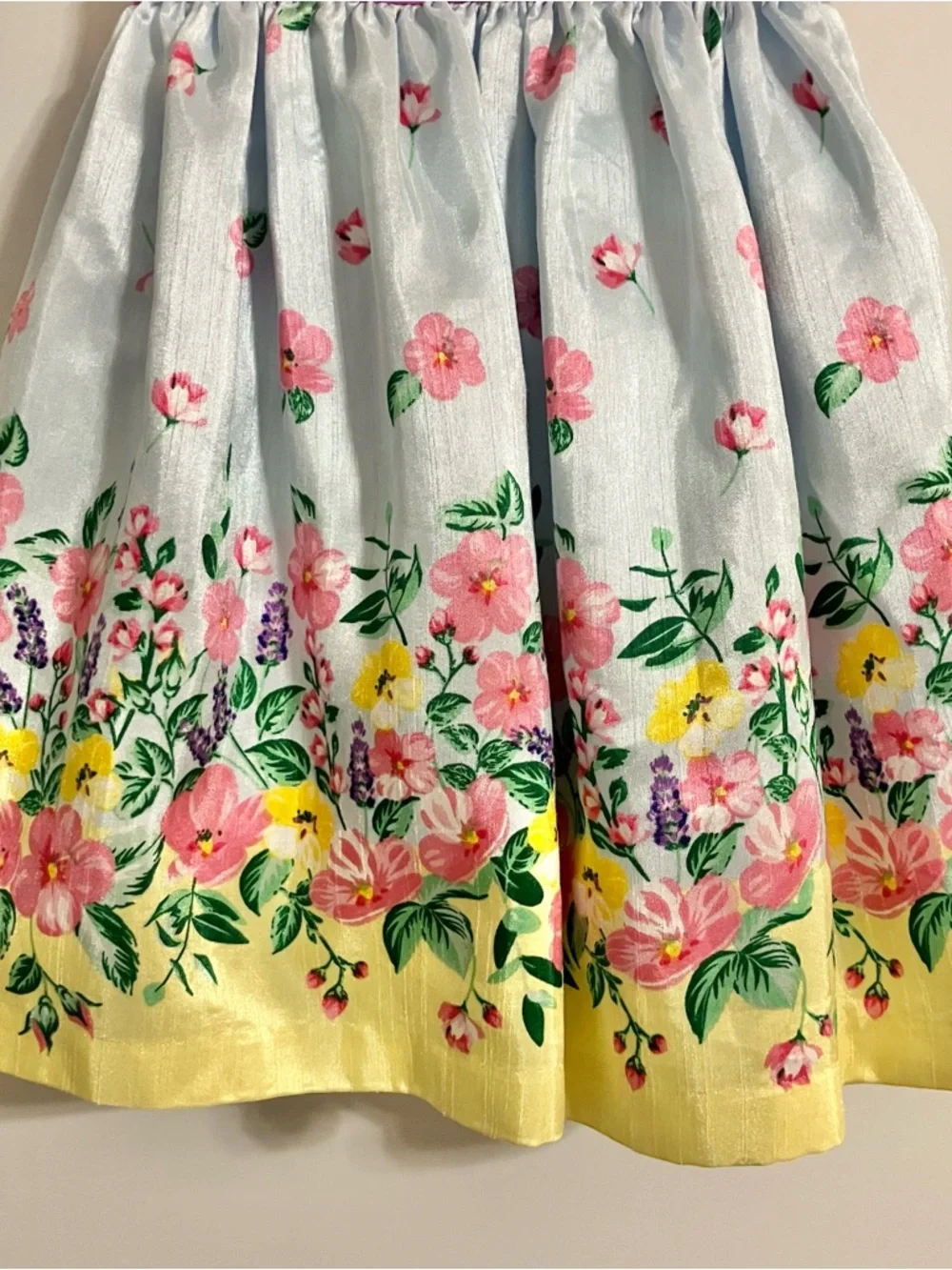 Nanette Kids Girls Sz 3T Yellow Floral Shantung Dress Pink Sash Tie Heart Cutout